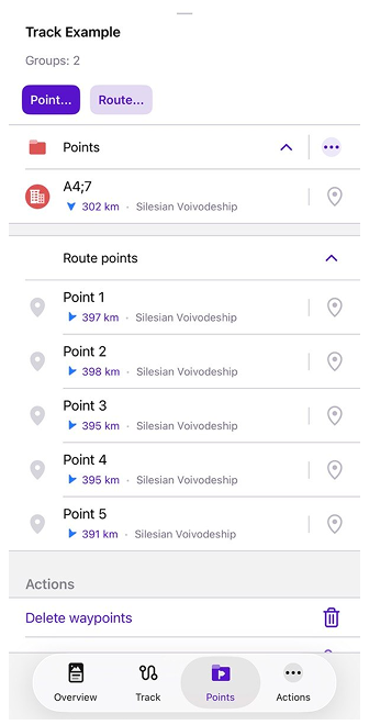 قائمة سياق المسار النقاط iOS