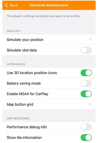 Development Settings iOS