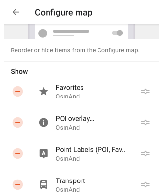 Profile Configure map menu Android