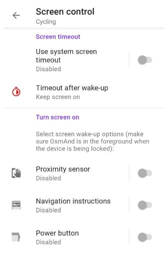 Screen control menu Android