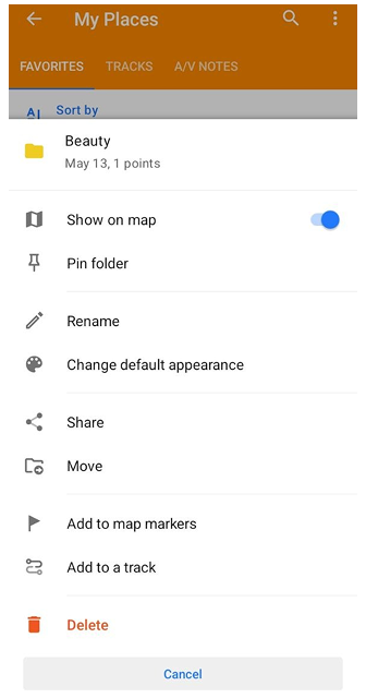 Funktionen für Favoritenordner Android