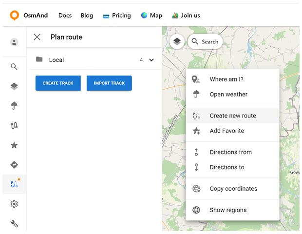 Créer un nouvel itinéraire web OsmAnd