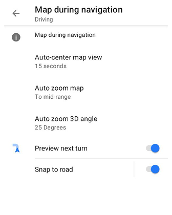Écran de la carte pendant la navigation