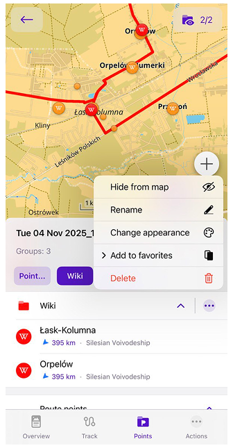 Menu du groupe du menu de la trace iOS