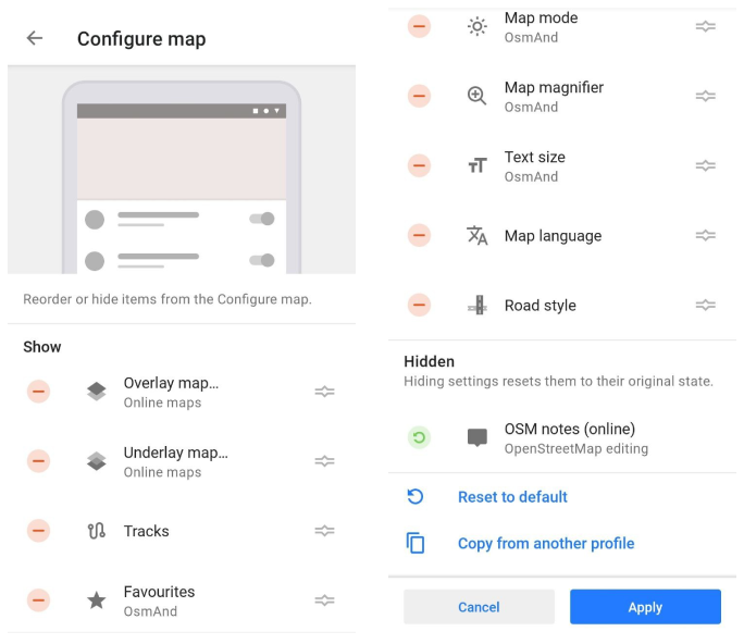Elementi Configura mappa