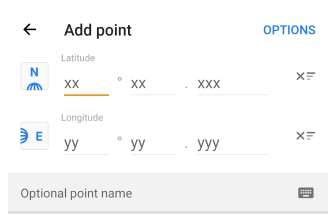 Menu Input coordinate Android