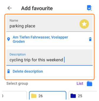 Descrizione aggiunta preferiti Android