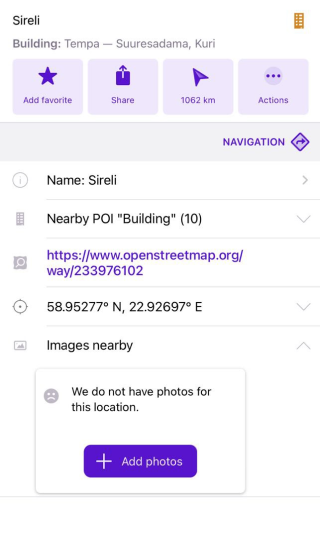 Menu contestuale della mappa del plugin Mapillary iOS
