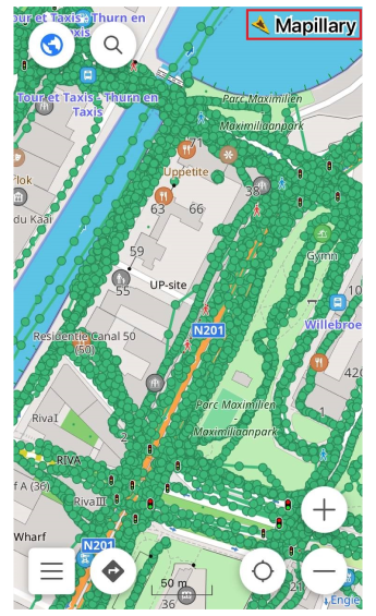 Menu contestuale della mappa del plugin Mapillary iOS
