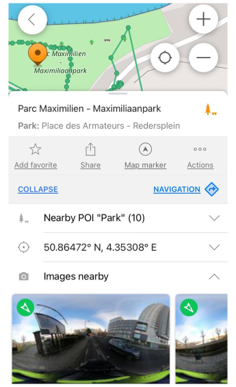 Menu contestuale della mappa del plugin Mapillary iOS