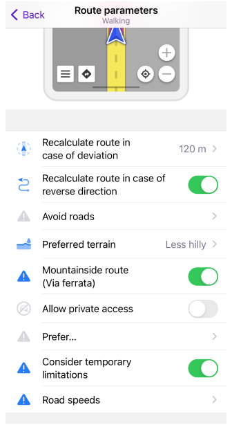 Impostazioni percorso pedonale iOS 2