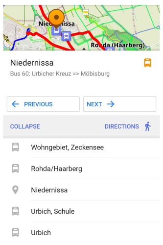 Elenco percorsi trasporto pubblico Android