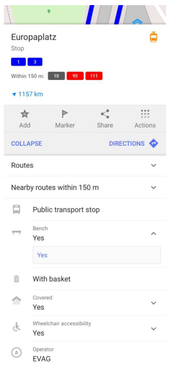Dettagli del menu percorso trasporto pubblico Android