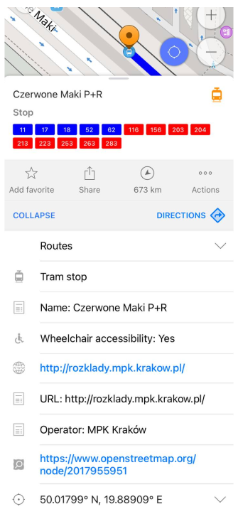 Dettagli del menu percorso trasporto pubblico iOS