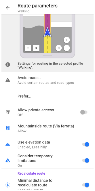 Impostazioni percorso pedonale Android 2