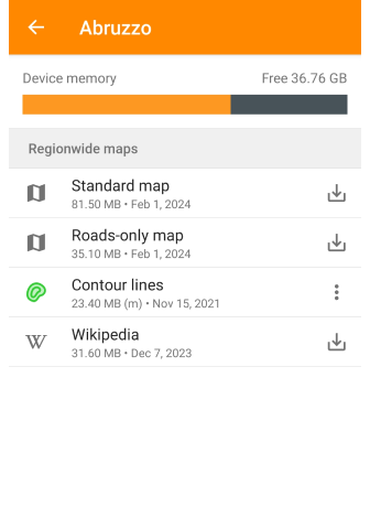 Funzione di ricerca per scaricare mappa Android