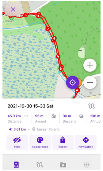 Schermata statistiche traccia iOS