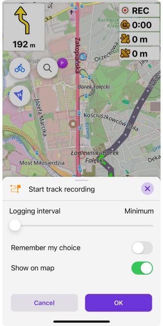 Widget registrazione percorso