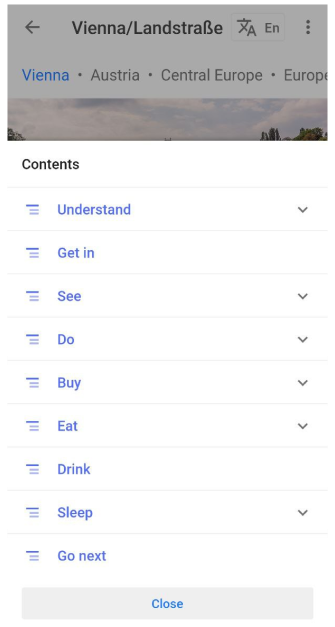 Menu contenuti guide di viaggio