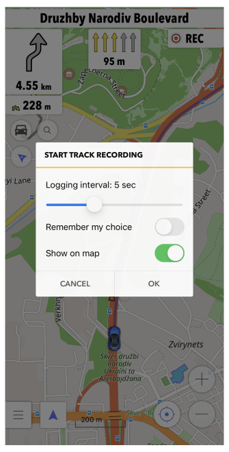 Avvia registrazione viaggio iOS