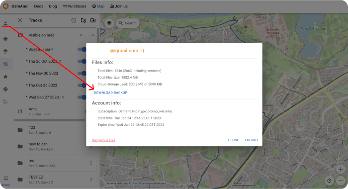Visualizza file di backup OsmAnd Web