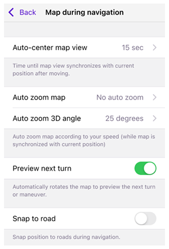 Kaartscherm tijdens navigatie