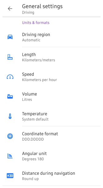 Profielen Algemene instellingen Eenheden &amp; formaten Android