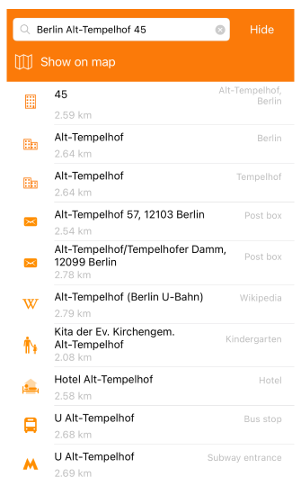Wynik wyszukiwania iOS