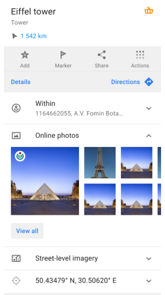 Menu kontekstowe zdjęć online Android