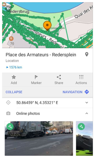 Menu kontekstowe wtyczki Mapillary Android