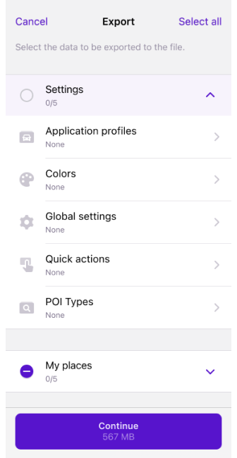 Eksport akcji profili iOS