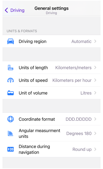 Profile Ustawienia ogólne Jednostki i formaty iOS