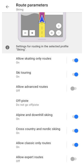 Ustawienia wyznaczania tras narciarskich Android 1