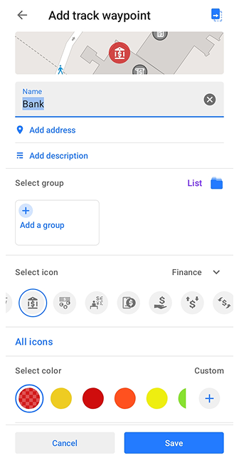 Adicionar Ponto de Referência da Trilha Android