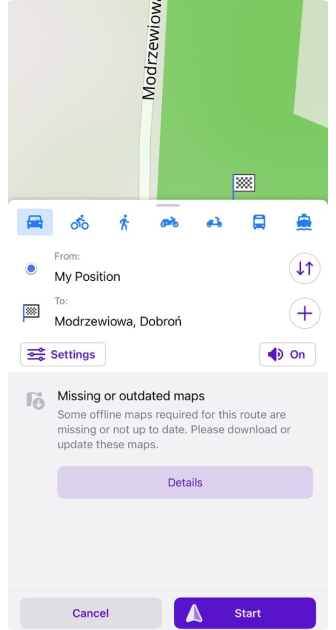 Mensagem sem mapas ao construir navegação iOS