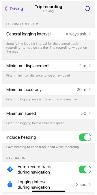 Configuring Trip recording in iOS