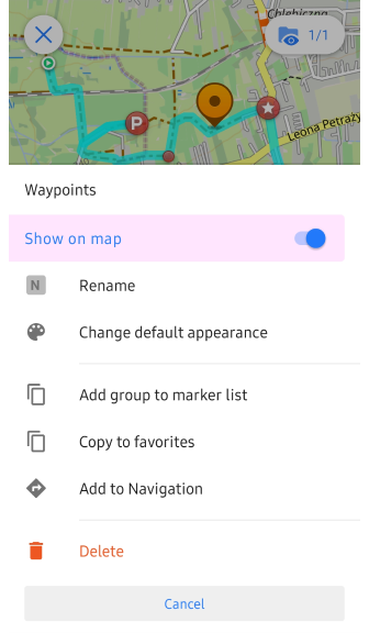 Track menu Group menu Android