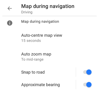 Kartenbildschirm während der Navigation