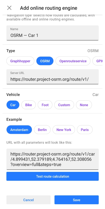 Benutzerdefiniertes Online-Routing Android