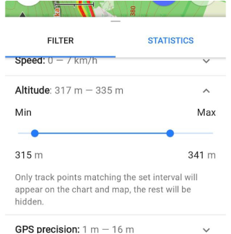 GPS-Filter Höhe Zahlen Android
