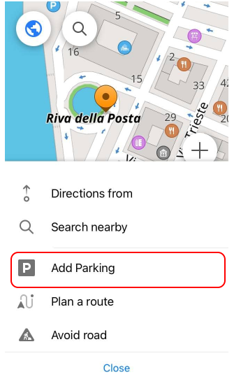 Parken in Aktionen in iOS auswählen