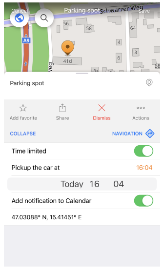 Parkposition in iOS setzen
