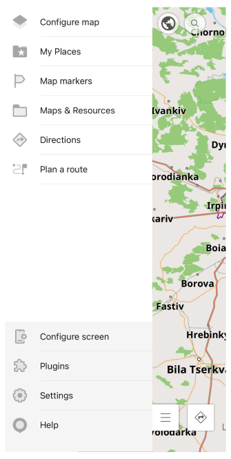 Hauptmenü iOS