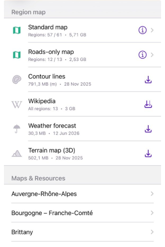Regionsweite Karten Android