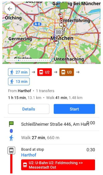 Navigation öffentliche Verkehrsmittel Android