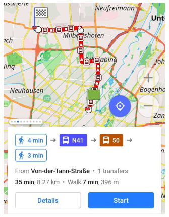 Navigation öffentliche Verkehrsmittel Details Android
