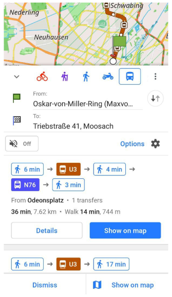 Navigation öffentliche Verkehrsmittel Routen Android