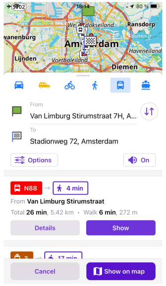 Navigation öffentliche Verkehrsmittel Routen iOS