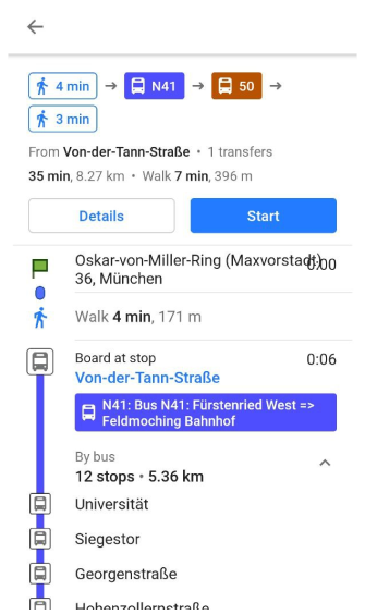 Navigation öffentliche Verkehrsmittel Haltestellenliste Android