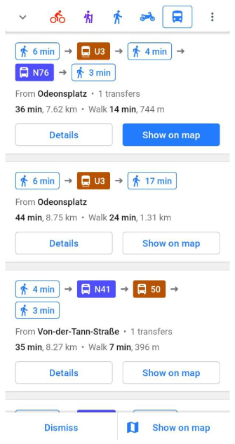 Navigation öffentliche Verkehrsmittel Weg Android